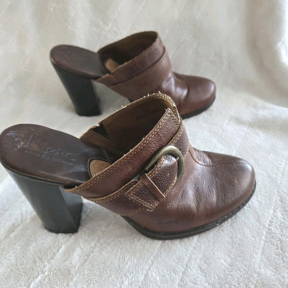 B.O.C. Born Concept Brown High Chunk Heel Leather Cushioned SlipOn Mule Shoes S7 - Picture 4 of 12